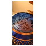 Antique Cobalt Blue Glass Vase featuring extensive gold gilt and enamel decoration of roses