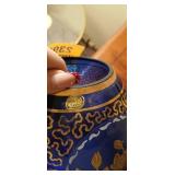 Antique Cobalt Blue Glass Vase featuring extensive gold gilt and enamel decoration of roses