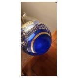 Antique Cobalt Blue Glass Vase featuring extensive gold gilt and enamel decoration of roses