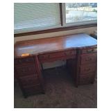 Sturdy Wood Desk with Multiple Drawers and Handles