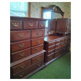 Dark Brown Wooden Bedroom Set with Brass Accent Metal