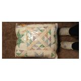 Vintage Handmade Star Quilt with a Diamond Border, likely in pastel floral patterns