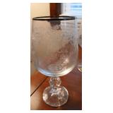 Set of Bohemia Crystal Glasses with Gold Trim and Floral Etched Designs