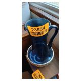 Colony Italy Smokey Glass Pitcher with Metal Silver-plate Trim