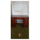 Sturdy Wooden Desk with Drawers with Black Handles for Storage