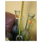 Tall Green, Blue, and Orange Glass Bottles Collection, 5 Vases - Retail: $250