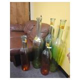 Tall Green, Blue, and Orange Glass Bottles Collection, 5 Vases - Retail: $250