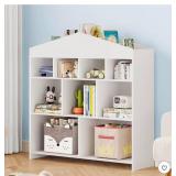 9-Cubby Kids Bookshelf Toy Storage Organizer - White Wooden Bookcase for Playroom, Nursery & Kids Room - Retail: $200
