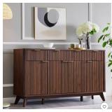 60\" Buffet Sideboard Cabinet, Fluted Coffee Bar Table with 3 Drawers & 4 Doors, Modern Sideboard for Dining Room, Living Room, Dark Walnut - Retail: $489