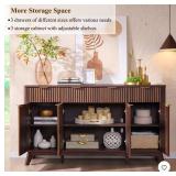 60\" Buffet Sideboard Cabinet, Fluted Coffee Bar Table with 3 Drawers & 4 Doors, Modern Sideboard for Dining Room, Living Room, Dark Walnut - Retail: $489