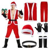 Liitrsh 6 Pcs Santa Claus Costume for Men Christmas Outfit Vest Tops Santa Hat Pant Gloves Belt Shoe Covers for Cosplay (Small) Retail: $46