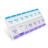 EZY DOSE Push Button (7-Day) Pill Case, Medicine Planner, Daily Vitamin Organizer, 2 Times a Day AM/PM, X-Large Compartments, Arthritis Friendly, Easy to use, Clear Lids, Purple and Blue, BPA Free - R