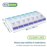 EZY DOSE Push Button (7-Day) Pill Case, Medicine Planner, Daily Vitamin Organizer, 2 Times a Day AM/PM, X-Large Compartments, Arthritis Friendly, Easy to use, Clear Lids, Purple and Blue, BPA Free - R