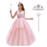 Miltrs Women Pink Witch Costume for Adult Pink BubbleTulle Dress Good Witched Princess Dress with Wand and Crown, Small - Retail: $62