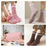 HUGSWEET Thermal Slipper Socks, Anti Slip Hospital Socks Women Winter Soft Warm Cozy Fluffy Plush Grip Socks For Christmas 4 Pairs(Multicolor-D1) - Retail: $28