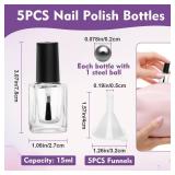 AHIER Empty Nail Polish Clear Bottles with Brush Cap Funnel and Mixing Ball (15ml 5p) - Retail: $10