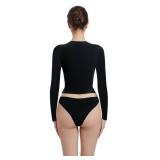 Abonlen Long Sleeve Shirts for Women Crewneck Basic Tees T Shirts Fitted Crop Tops Y2k Going Out Tops (Black,Medium) - Retail: $20