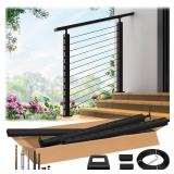 Zylorix 2ft-4ft Complete Set 33° Drilled Cable Railing System 42" with Handrail Cuttable, T304 Stainless Steel Black Angle Cable Railing Posts Kit with 1/8" Cable Railing Hardware for 28-38° Step - 