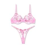 VORIXIA Lingerie Sexy Bra and Panty Set for Women See Through Sheer Underwear Cute Exotic Foral Embroidery Babydoll Suit(PINK-XL) - Retail: $19