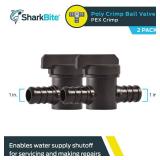 SharkBite 1/2 Inch Poly Crimp Ball Valve, Pack of 2, PEX Pipe, PE-RT, 24606Z2 - Retail: $16