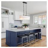 DWLGIGH 33.4" Modern Dining Room Chandelier, 4-Light Linear Chandelier with White Double Oval Linen Shade Large Hanging Pendant Light for Over Table Entryway Foyer Kitchen Island Light Fixture, E26 - 