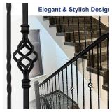 Sidasu 16-Pack Wrought Iron Balusters for Staircase, Hollow Single Basket with Double Twist 1/2" Square Metal Balusters with 32Pcs Baluster Swivel Shoes  - Retail: $97