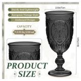 Wiwiqing 48 Pcs Plastic Goblets 7.5oz Vintage Goblet Plastic Wine Glasses Colored Retro Embossed Water Goblets for Wine Bar Juice Baby Shower Wedding Reception Grand Event Party (Black) - Retail: $83