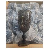 Wiwiqing 48 Pcs Plastic Goblets 7.5oz Vintage Goblet Plastic Wine Glasses Colored Retro Embossed Water Goblets for Wine Bar Juice Baby Shower Wedding Reception Grand Event Party (Black) - Retail: $83