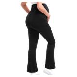 Walifrey Maternity Flared Leggings with Pocket Over The Belly Buttery Soft Pregnancy Yoga Pants Black M - Retail: $10