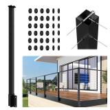 Gyykzz Side Mount Outer Corner Post 42" (Post Body 48"), Fixed Top Three Side Drilled Corner Post Cable Railing, Black Stainless Steel 304 Fascia Mount Metal Post with Inner Terminal & Cable Gromm