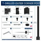 Gyykzz Side Mount Outer Corner Post 42" (Post Body 48"), Fixed Top Three Side Drilled Corner Post Cable Railing, Black Stainless Steel 304 Fascia Mount Metal Post with Inner Terminal & Cable Gromm