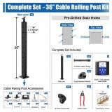 CKE 10-15ft Complete Set 36\" Stair Cable Railing Post Kit (35"x2"x2") for 25°-35° Stair, 3 Pack Stair Cable Posts, 220ft 1/8\" Wire Rope, Black Invisible Cable Railing System DIY Kit(No Handrail) S