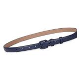 WHIPPY Women Skinny Leather Belt Thin Waist Jeans Belt for Pants in Pin Buckle Belt, Navy, Pants Size 30-36 Inches - Retail: $15