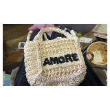Universal Thread Straw Hand Bag Amore Cream Black Embroidered Small Purse