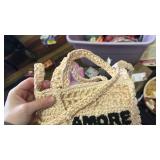 Universal Thread Straw Hand Bag Amore Cream Black Embroidered Small Purse