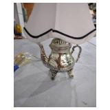 Decorative Silver Teapot Lamp with White Shade