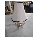 Decorative Silver Teapot Lamp with White Shade