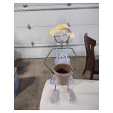 Metal Garden Planter Figure with Yellow Hat