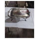 Ornate Silver Plated Serving Tray with Stand