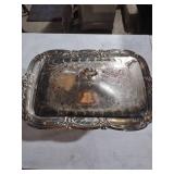 Ornate Silver Plated Serving Tray with Stand
