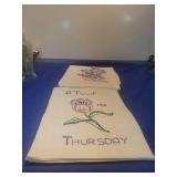 Embroidered Days of the Week Tea Towels - Thursday Tulip Design