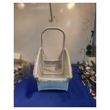 White Wicker Magazine Rack with Handle