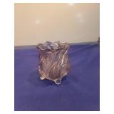 Clear Glass Rose Pattern Footed Vase