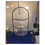 3-Tier Glass Serving Stand with Black Metal Frame