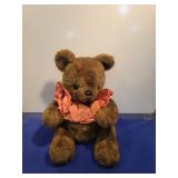Brown Teddy Bear with Coral Satin Collar movable arms and legs
