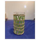 Woven Rattan and Green Glass Tumbler