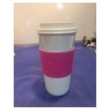 Reusable Travel Mug with Pink Silicone Grip