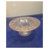 Glass Pedestal Candy Stand with Peacock Feather Pattern