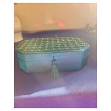 Decorative Teal Jewelry Box with Tassel