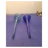 Blue Glass Plant Watering Globes Set